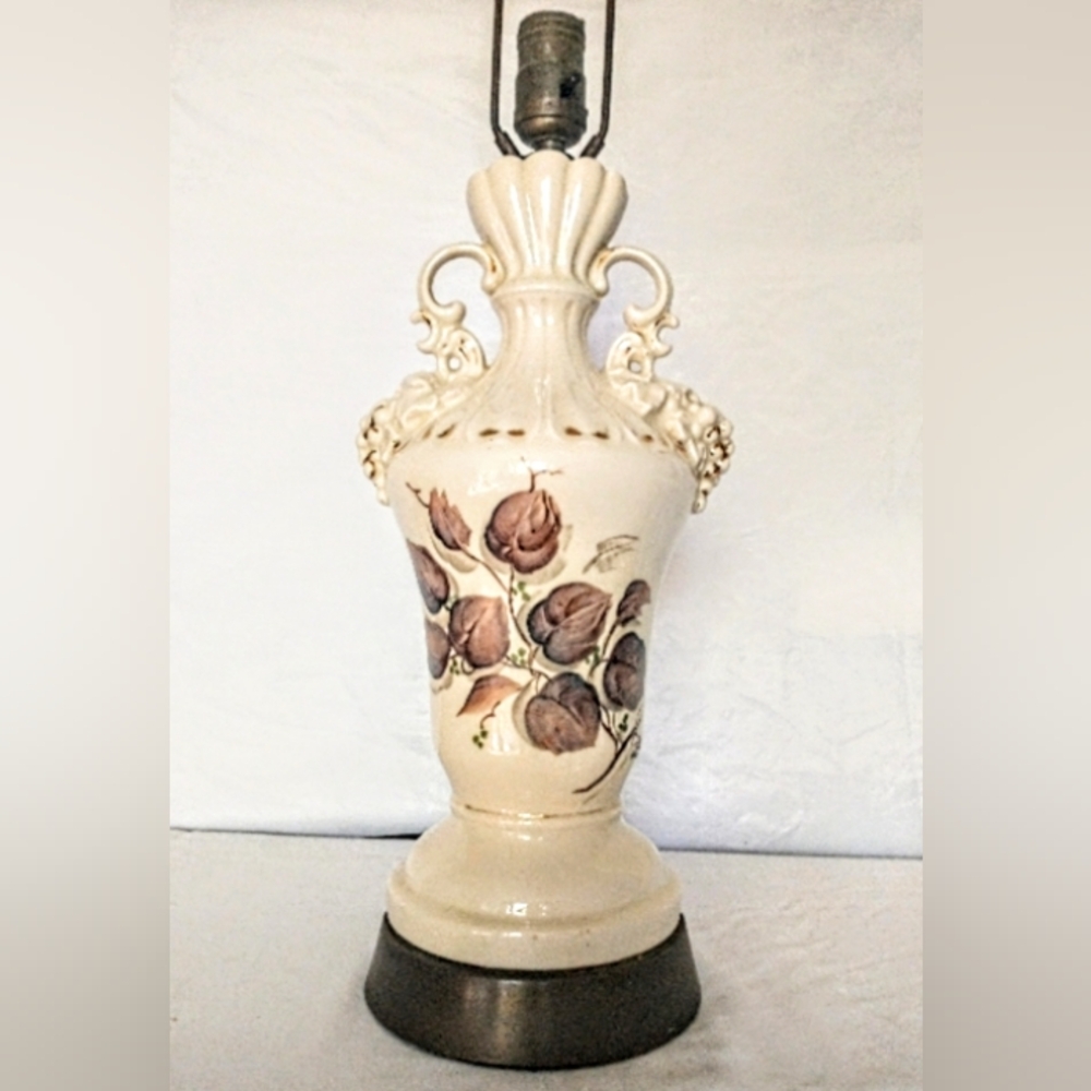 Vintage Porcelain Hand Painted Signed Lamp - Urn Shape - Brass Base